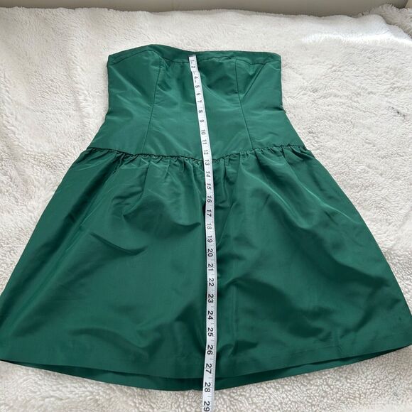 J Crew Womens Dress Size Petite 4 Emerald Green 100% Silk Waist Strapless - Picture 4 of 9